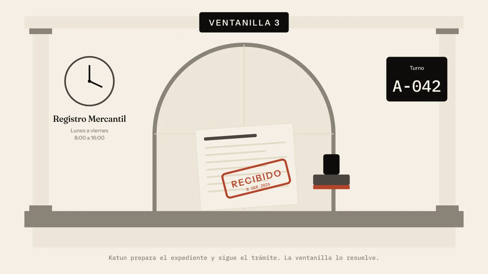 Katun Trámites: una ventanilla del Estado con turno, formulario, sello de recibido y reloj